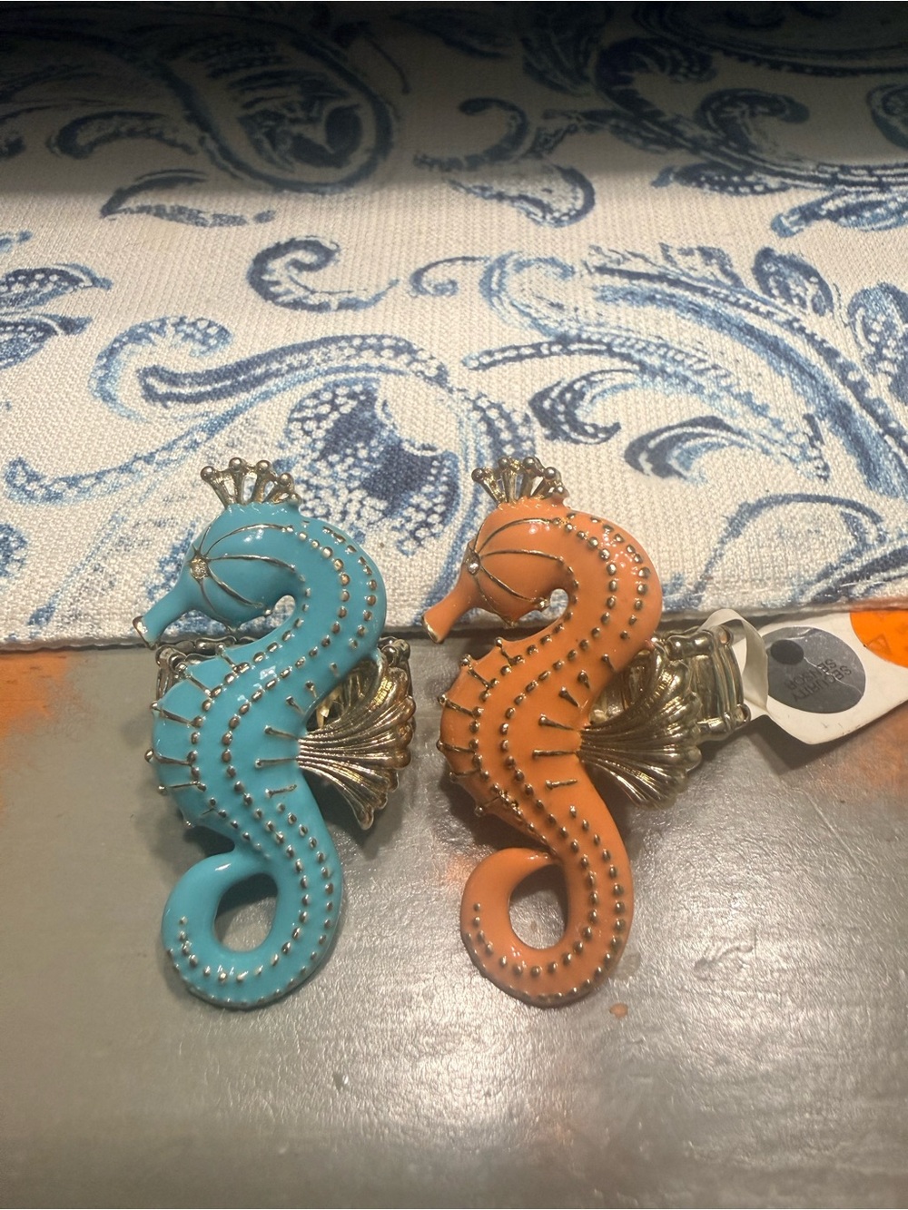 Decorative Seahorse Rings Blue And Coral
